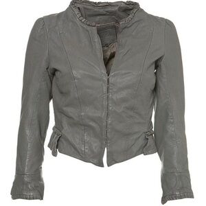 Kate Moss for TOPSHOP soft Gray Leather Jacket with ruffle detail
